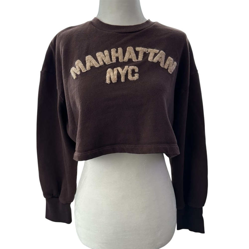 Manhattan NYC‎ Brown Cropped Sweatshirt